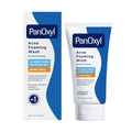 PanOxyl Acne Foaming Wash shown as a white squeeze tube and matching retail box on a plain white background. The packaging features blue and white design with a small orange accent band and black text.