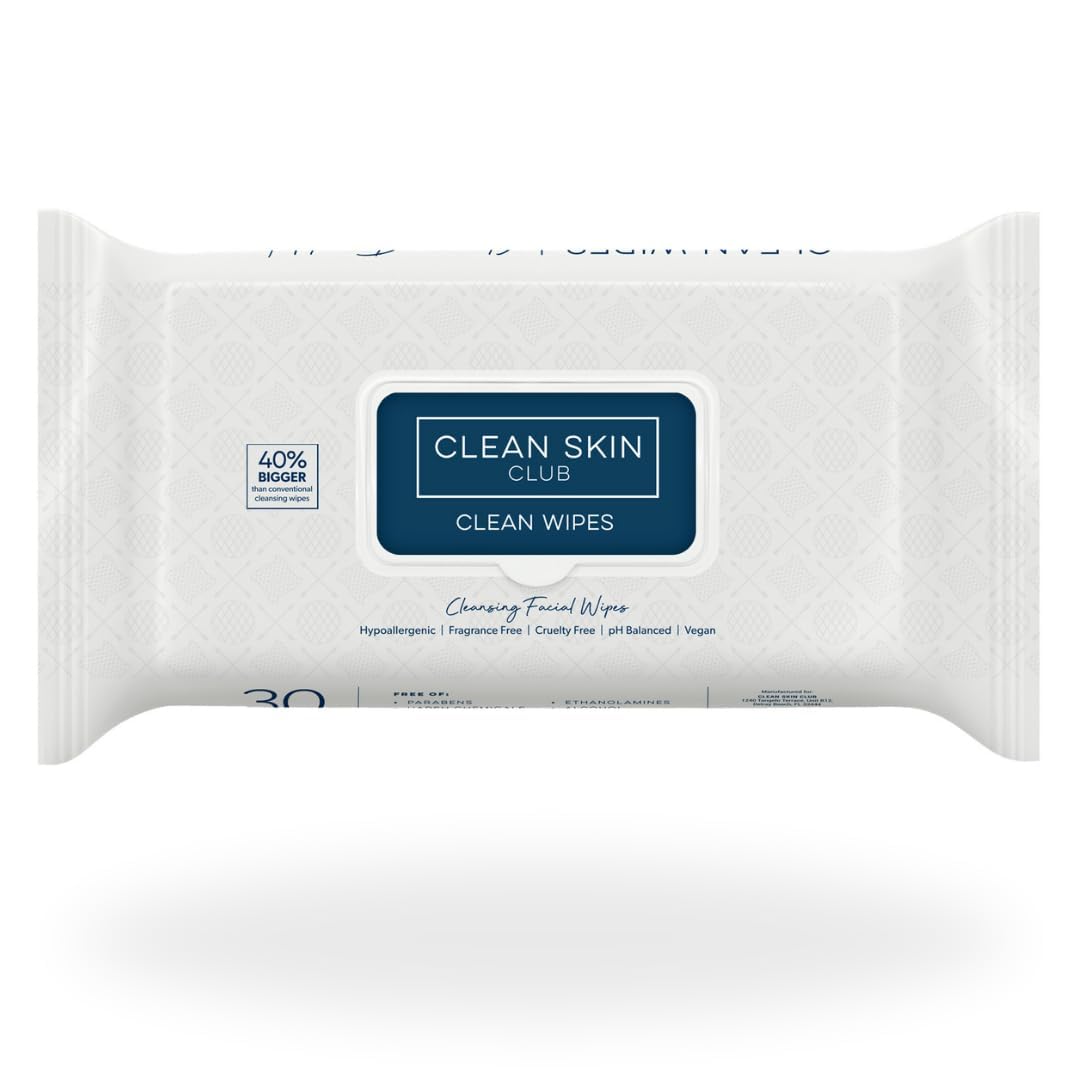 Clean Skin Club XL Makeup Remover Wipes – Dual-Sided, Fragrance-Free & Vegan (30 Count)