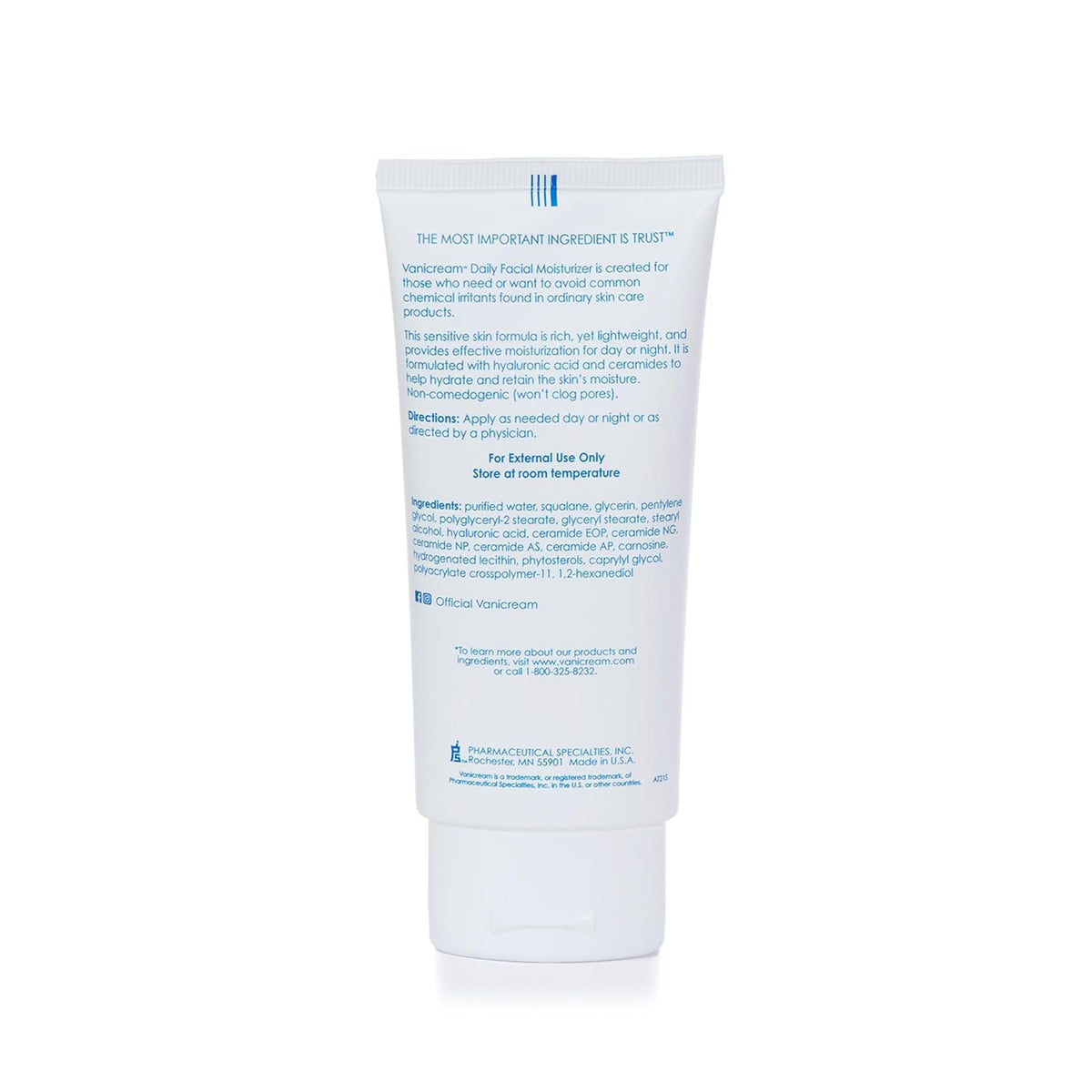 Vanicream Daily Facial Moisturizer – Lightweight & Non-Greasy with Hyaluronic Acid & Ceramides (3 Fl Oz)
