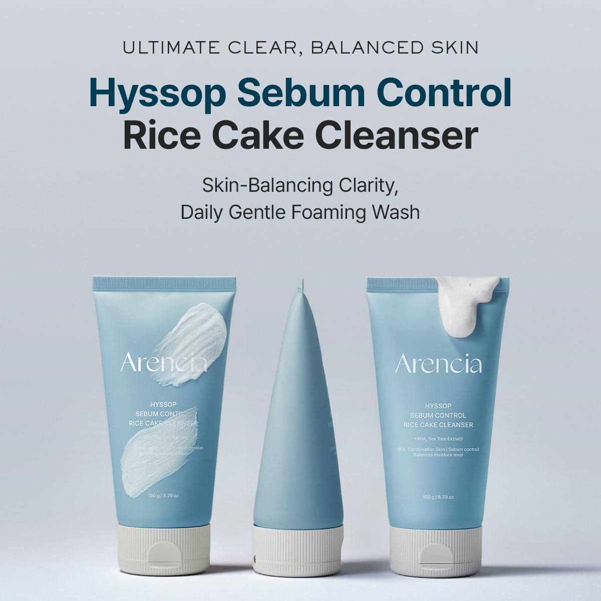ARENCIA Salicylic Acid, Green Tea + LHA Deep Pore Rice Cake Cleanser – Deep Pore Cleansing for All Skin Types, Korean Face Wash, 150ml / 5.07 fl oz