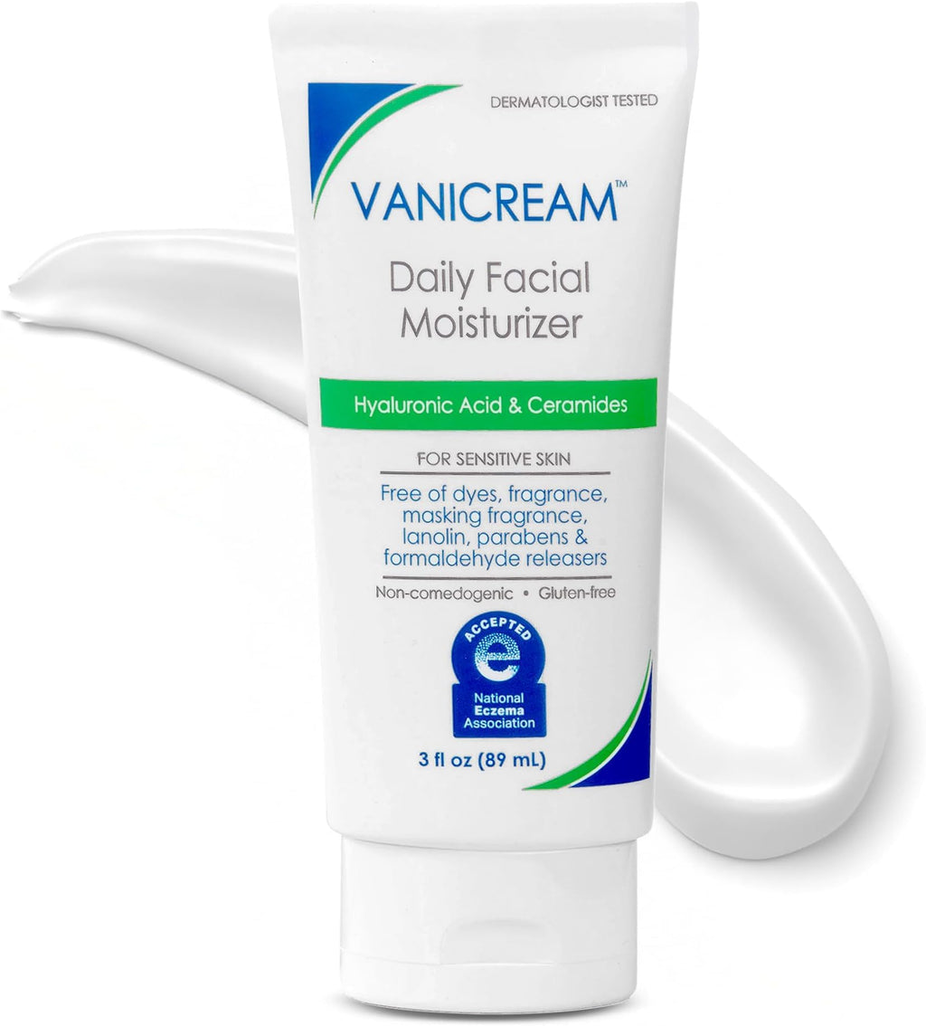 Vanicream Daily Facial Moisturizer – Lightweight, Non-Greasy with Hyaluronic Acid & Ceramides (3 Fl Oz)