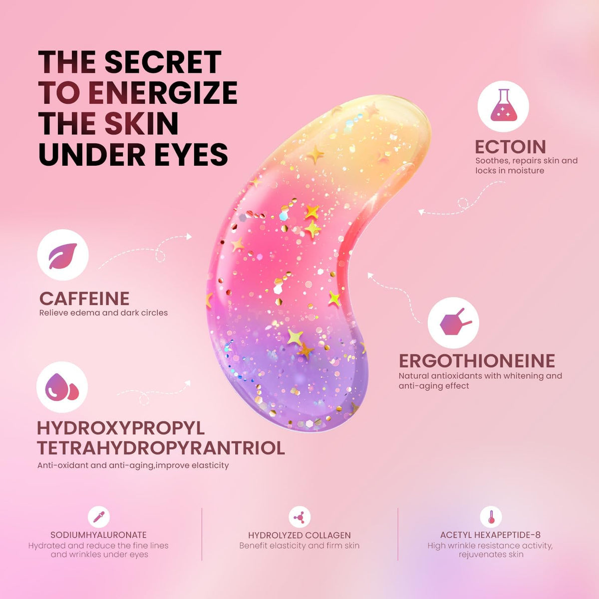 AILEORY Under Eye Patches – Tri-Color Glitter Gel Pads | Dark Circles, Puffiness & Wrinkles