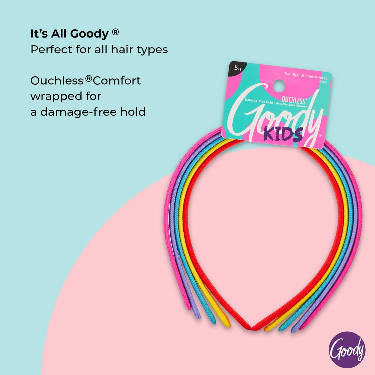 Goody Kids Ouchless Classic Headbands, Assorted Colors, 5 Count