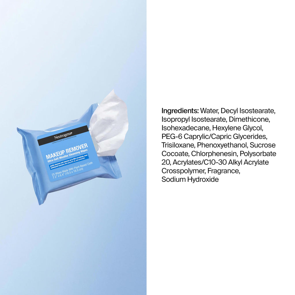 Neutrogena Hydro Boost Micellar Makeup Remover Wipes – Hyaluronic Acid, Removes Waterproof Mascara (25 Count)