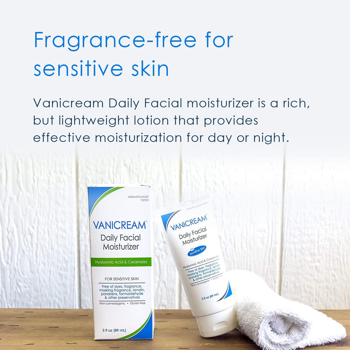 Vanicream Daily Facial Moisturizer – Lightweight & Non-Greasy with Hyaluronic Acid & Ceramides (3 Fl Oz)
