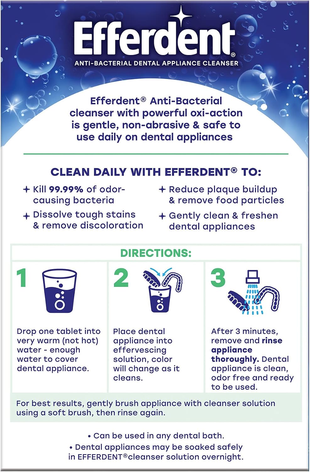 Efferdent Denture Cleaner Tablets, Minty Fresh & Clean, 126 Count