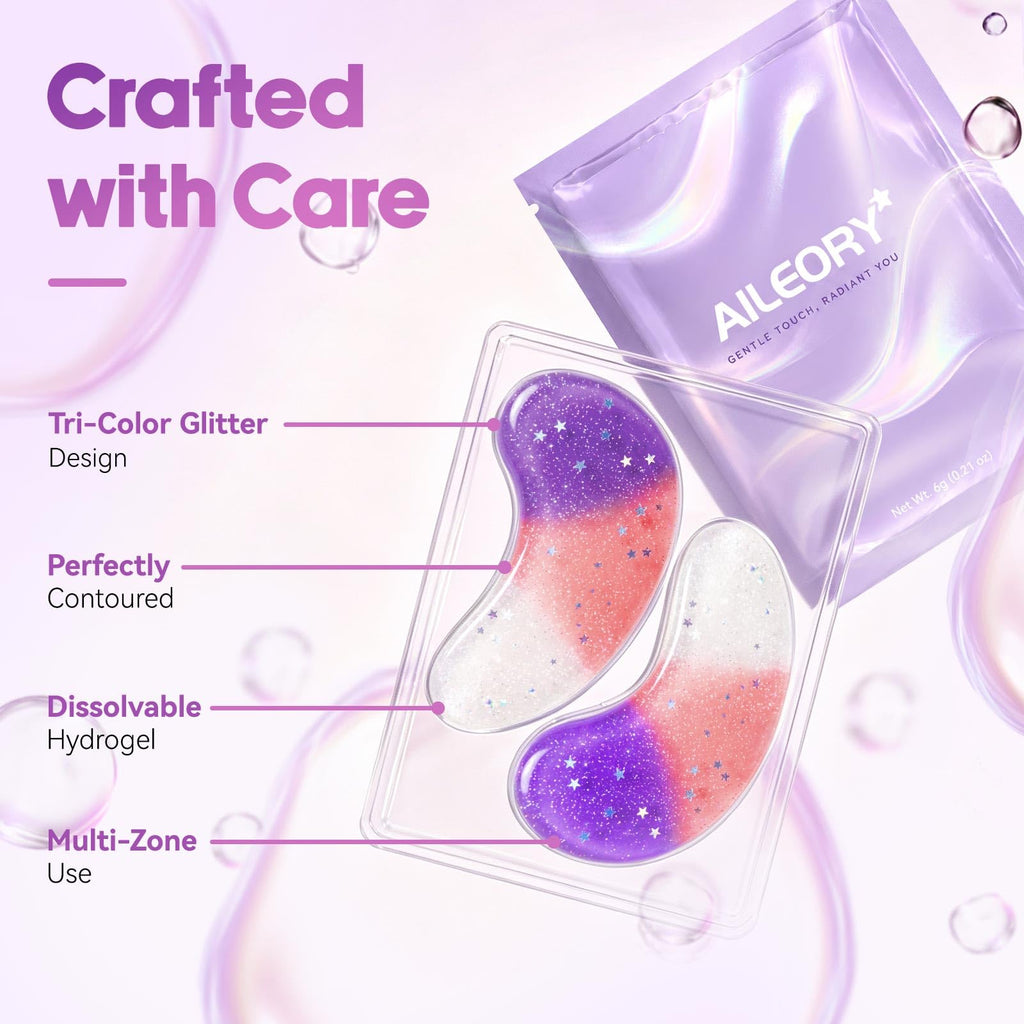 AILEORY Under Eye Patches – Tri-Color Glitter Gel Pads | Dark Circles, Puffiness & Wrinkles