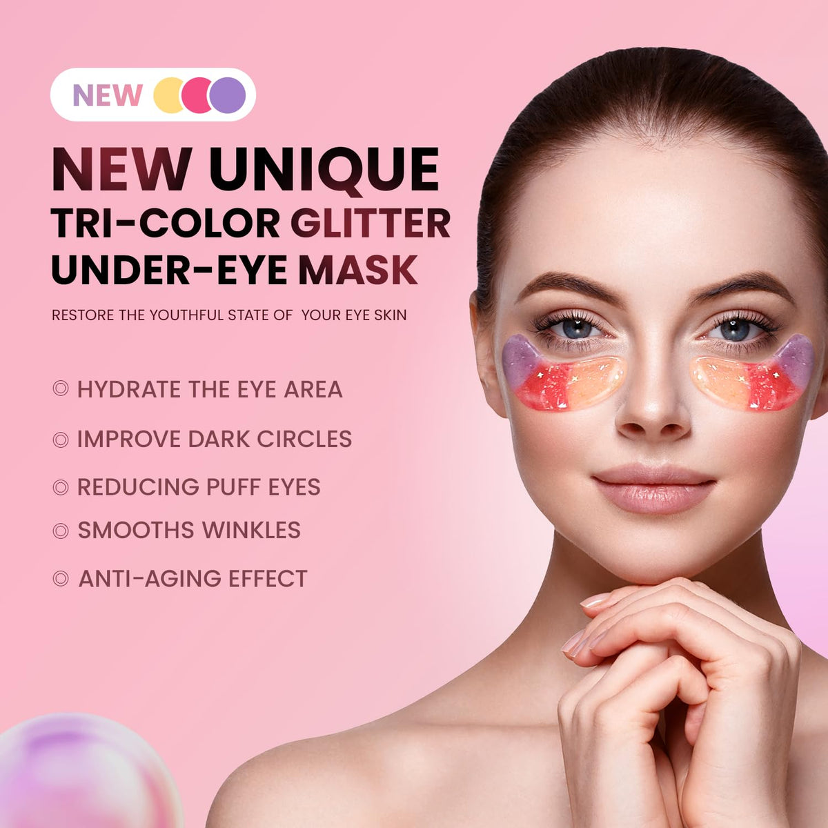 AILEORY Under Eye Patches – Tri-Color Glitter Gel Pads | Dark Circles, Puffiness & Wrinkles