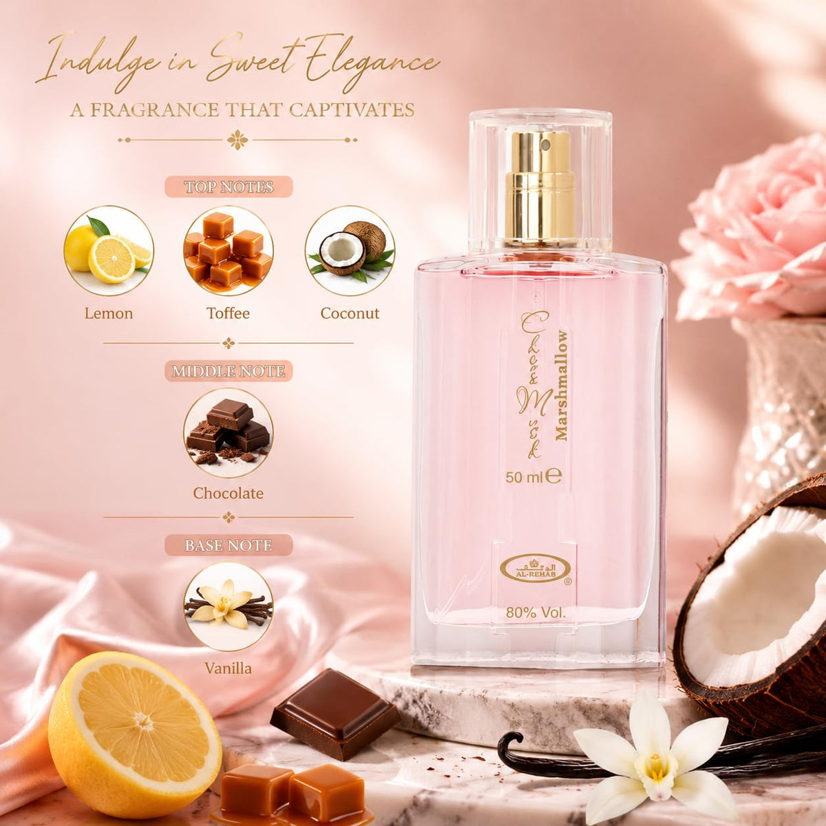 Al-Rehab Choco Musk Eau de Parfum – Warm Gourmand Women’s Fragrance with Chocolate, Vanilla & Musk (50ml)