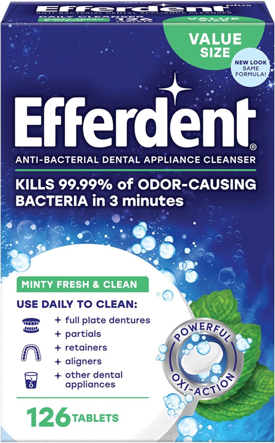 Efferdent Denture Cleaner Tablets, Minty Fresh & Clean, 126 Count