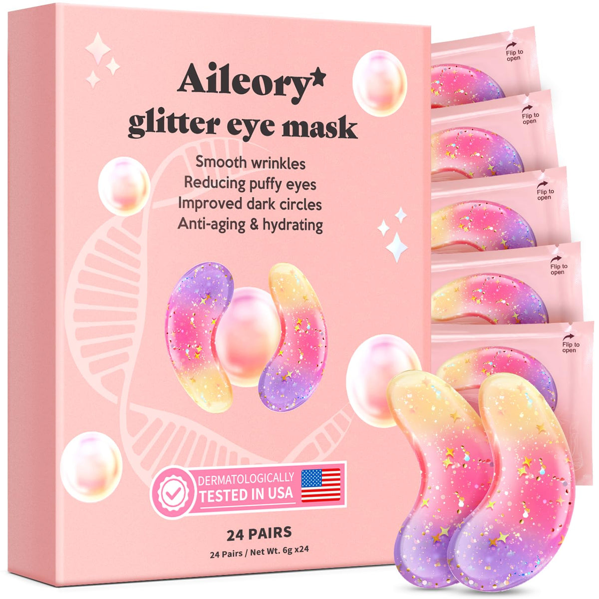 AILEORY Under Eye Patches – Tri-Color Glitter Gel Pads | Dark Circles, Puffiness & Wrinkles