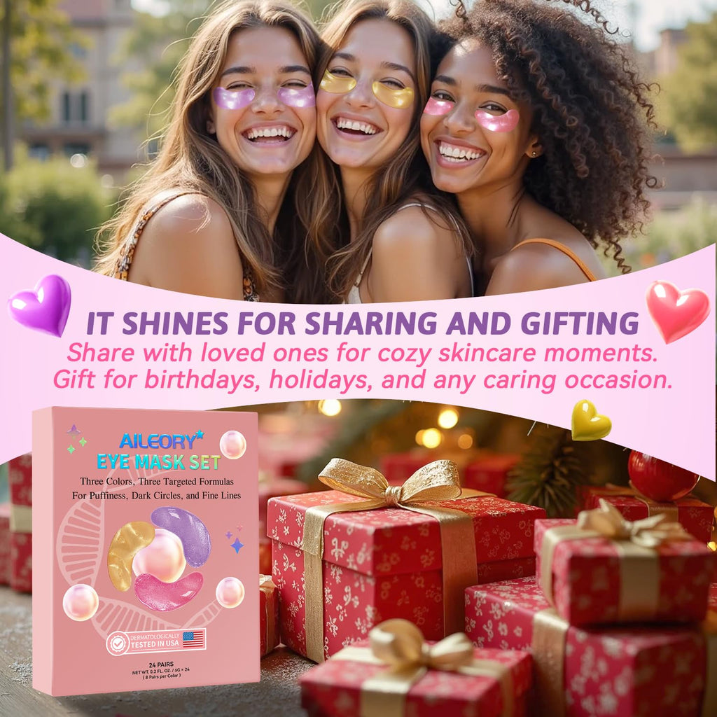 AILEORY Under Eye Patches – Tri-Color Glitter Gel Pads | Dark Circles, Puffiness & Wrinkles