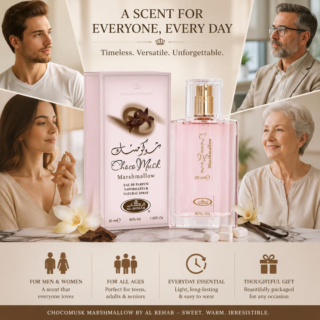 Al-Rehab Choco Musk Eau de Parfum – Warm Gourmand Women’s Fragrance with Chocolate, Vanilla & Musk (50ml)