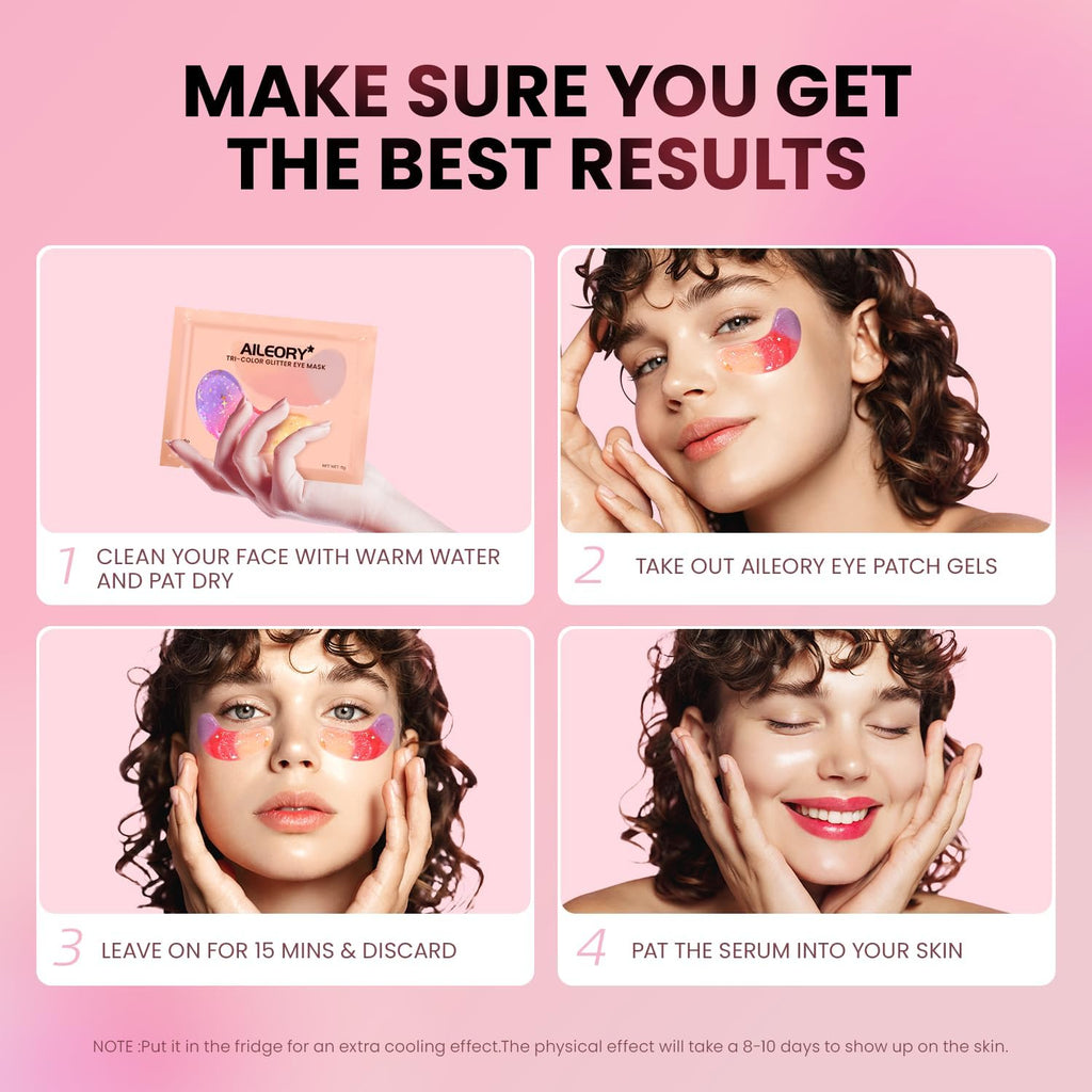 AILEORY Under Eye Patches – Tri-Color Glitter Gel Pads | Dark Circles, Puffiness & Wrinkles