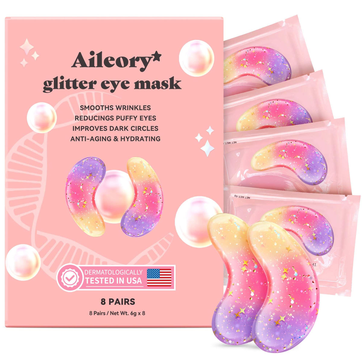 AILEORY Under Eye Patches – Tri-Color Glitter Gel Pads | Dark Circles, Puffiness & Wrinkles