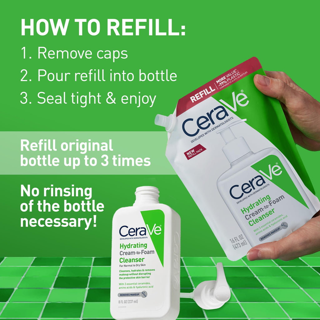 CeraVe Hydrating Cream To Foam Cleanser, Face Wash for Dry Skin, 19oz