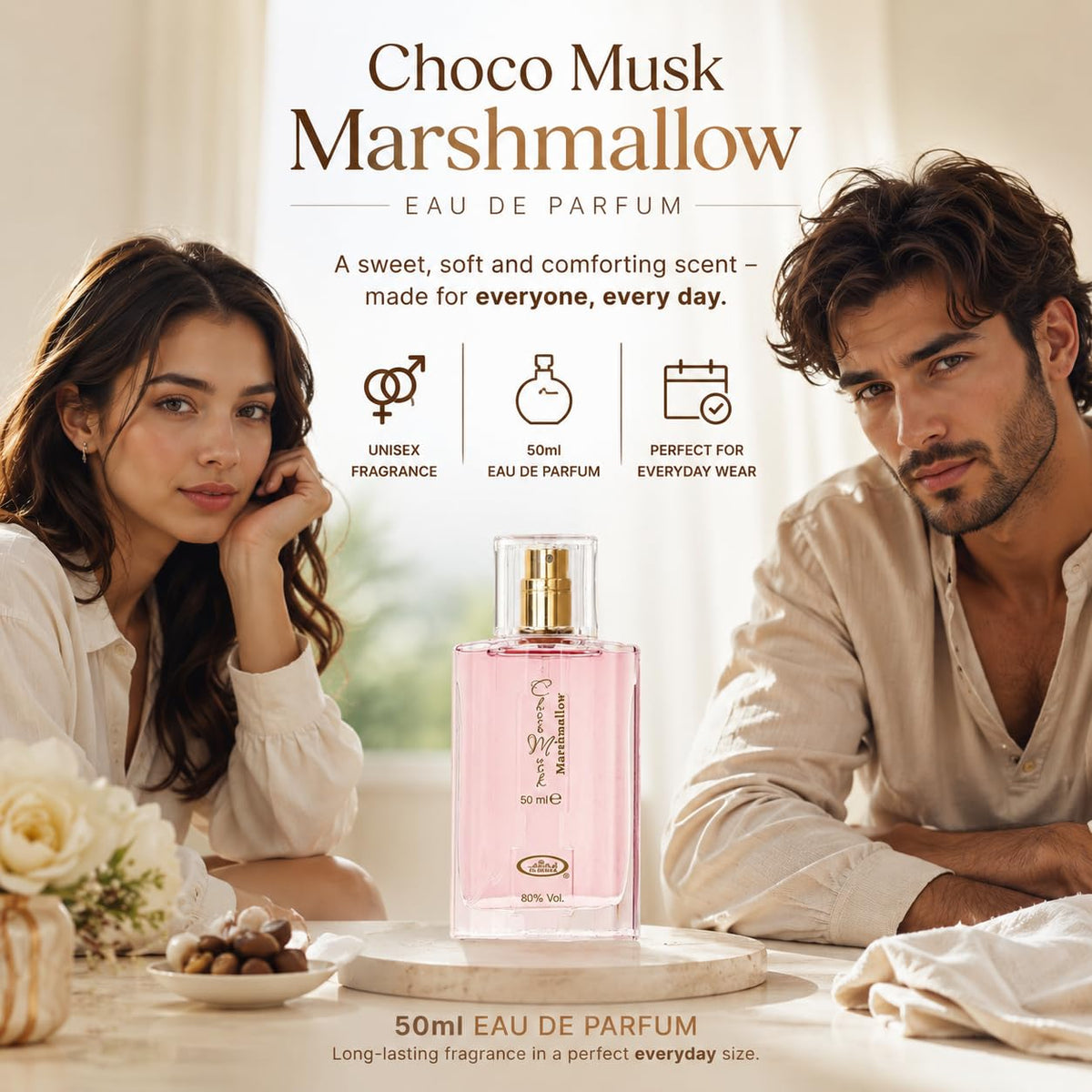 Al-Rehab Choco Musk Eau de Parfum – Warm Gourmand Women’s Fragrance with Chocolate, Vanilla & Musk (50ml)