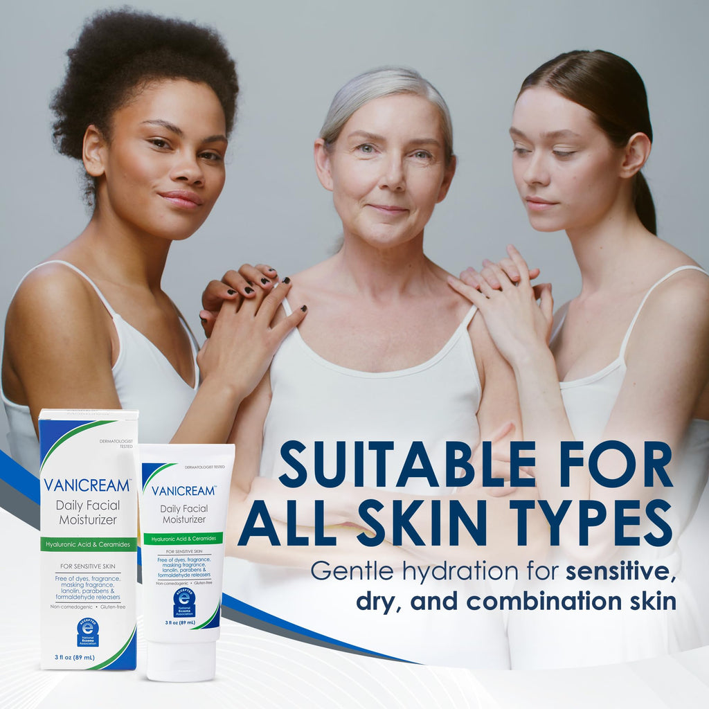 Vanicream Daily Facial Moisturizer – Lightweight & Non-Greasy with Hyaluronic Acid & Ceramides (3 Fl Oz)