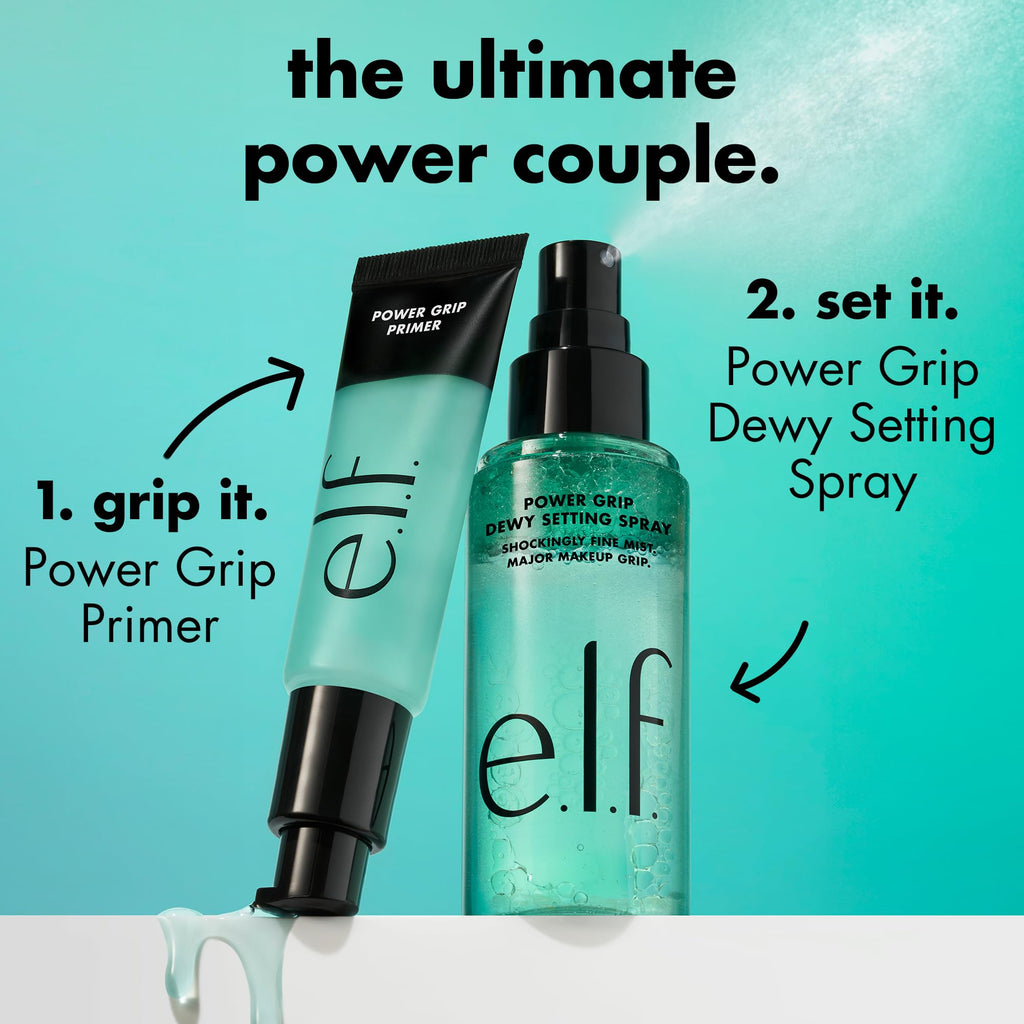 e.l.f. Power Grip Dewy Setting Spray – Bi-Phase Hydrating Mist with Aloe, Hyaluronic Acid & Squalane