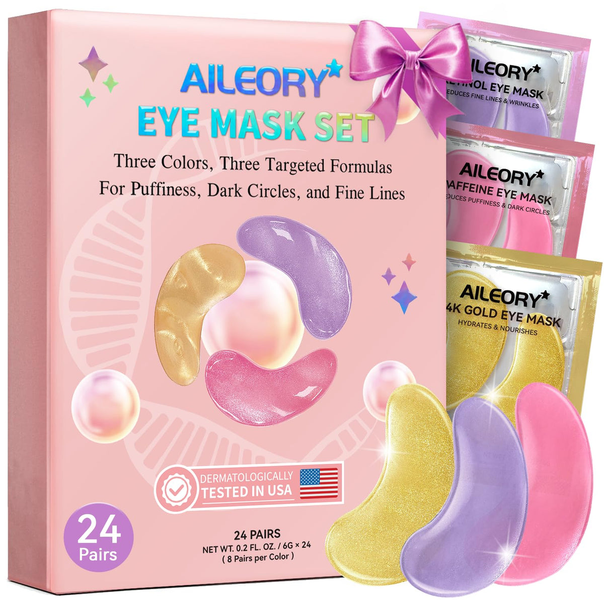 AILEORY Under Eye Patches – Tri-Color Glitter Gel Pads | Dark Circles, Puffiness & Wrinkles