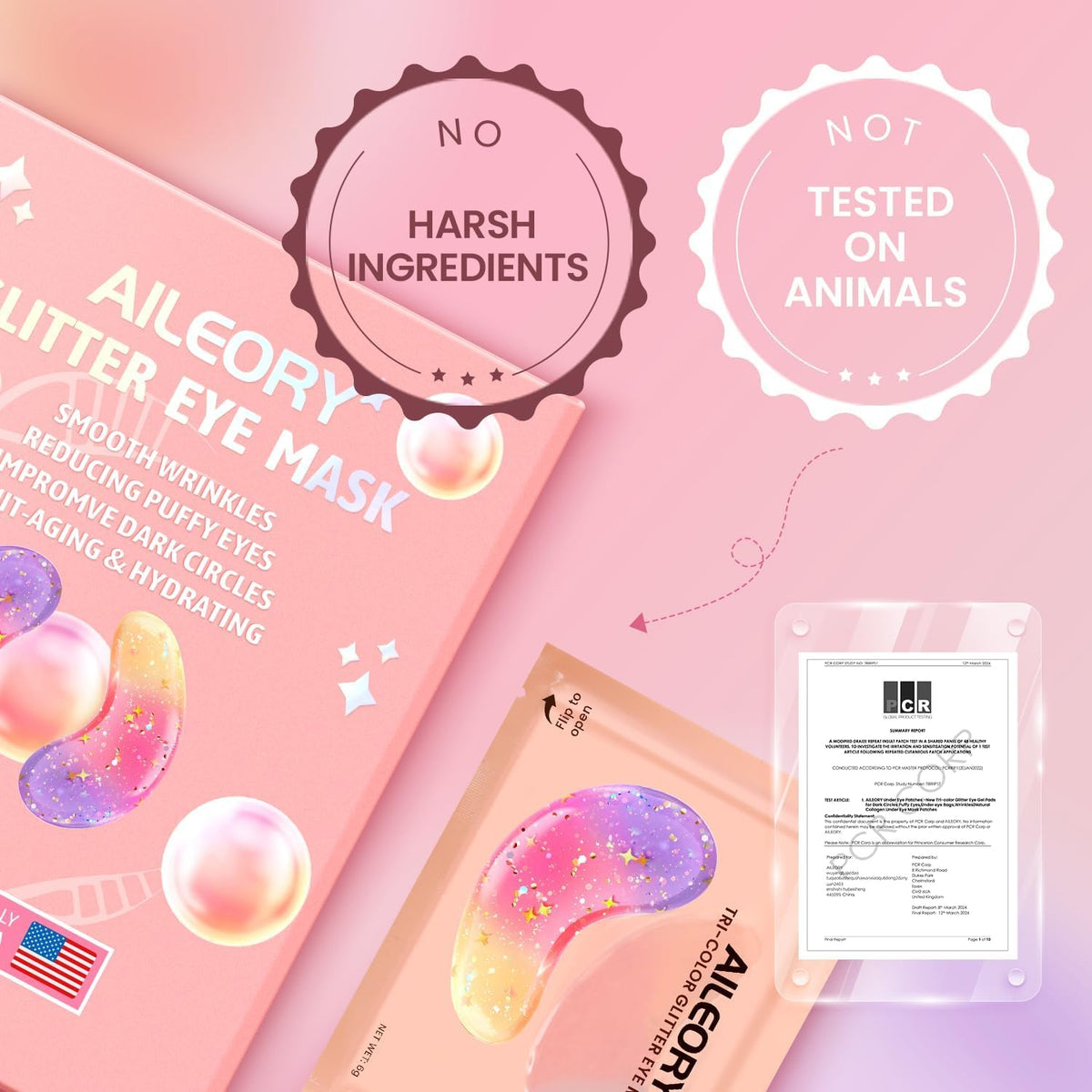 AILEORY Under Eye Patches – Tri-Color Glitter Gel Pads | Dark Circles, Puffiness & Wrinkles
