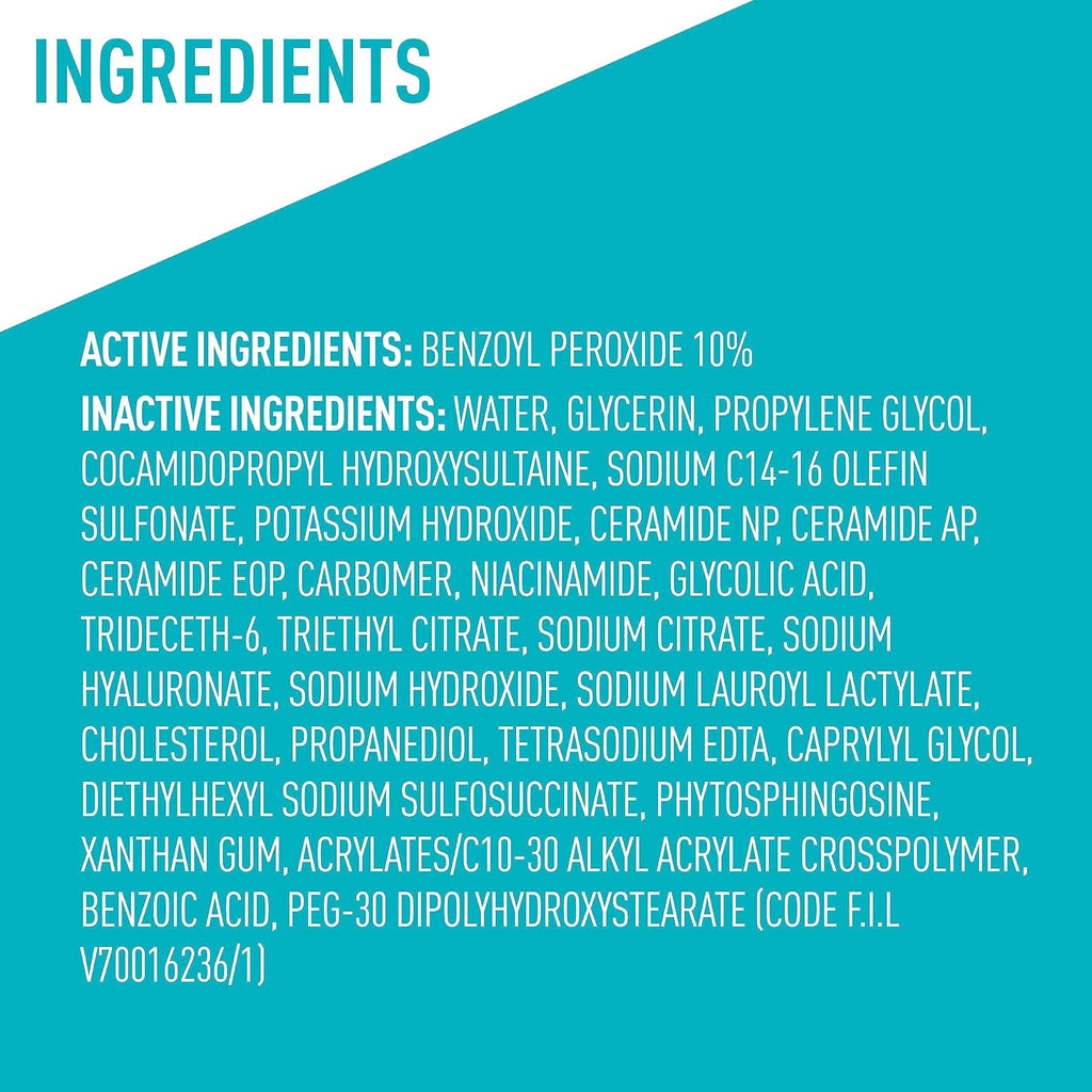 CeraVe Acne Foaming Cream Wash, 10% Benzoyl Peroxide Facial Cleanser, 5oz