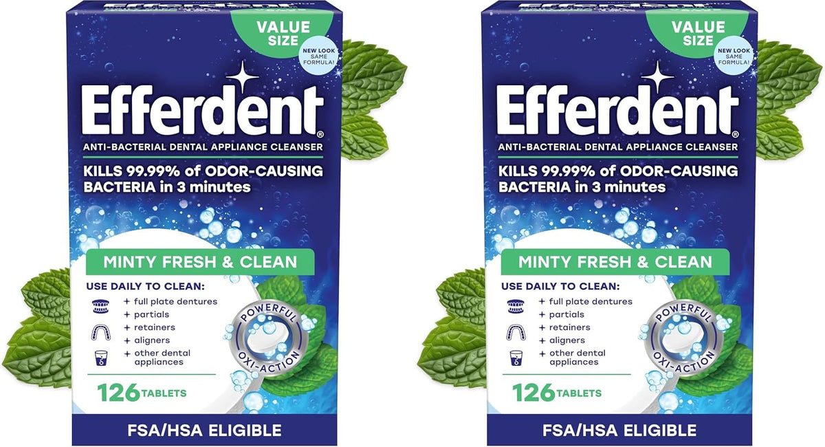 Efferdent Denture Cleaner Tablets, Minty Fresh & Clean, 126 Count