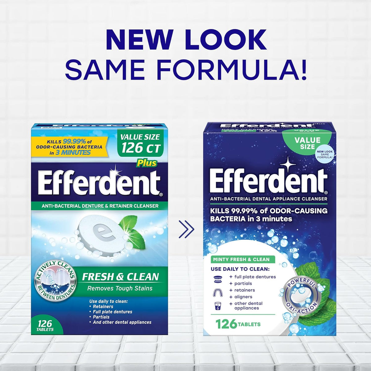 Efferdent Denture Cleaner Tablets, Minty Fresh & Clean, 126 Count