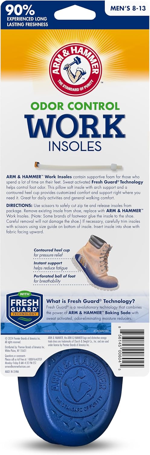 Arm & Hammer Work Boot Insoles, Memory Foam Arch Support