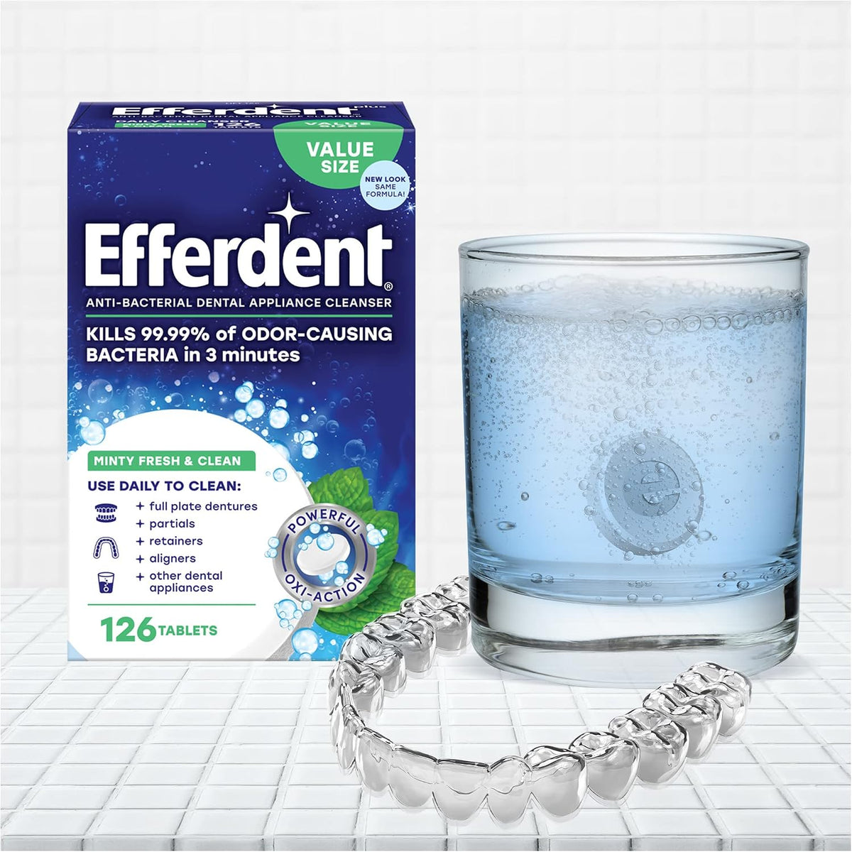 Efferdent Denture Cleaner Tablets, Minty Fresh & Clean, 126 Count