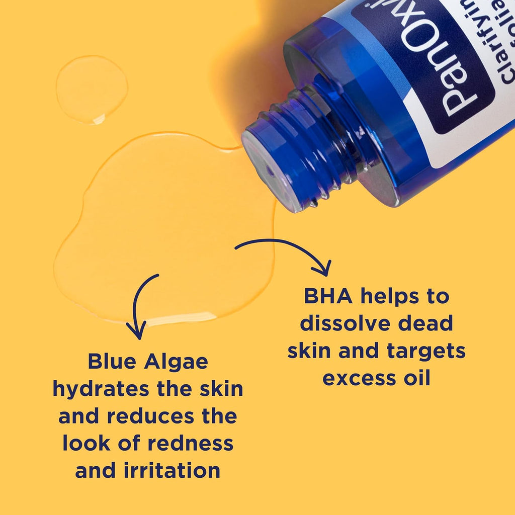 PanOxyl Clarifying Exfoliant with 2% Salicylic Acid, BHA Liquid Exfoliant for Face, Unclogs, Minimizes Appearance of Pores, Blue Algae and Antioxidants Help Calm Redness, For Acne Prone Skin, 4 fl oz