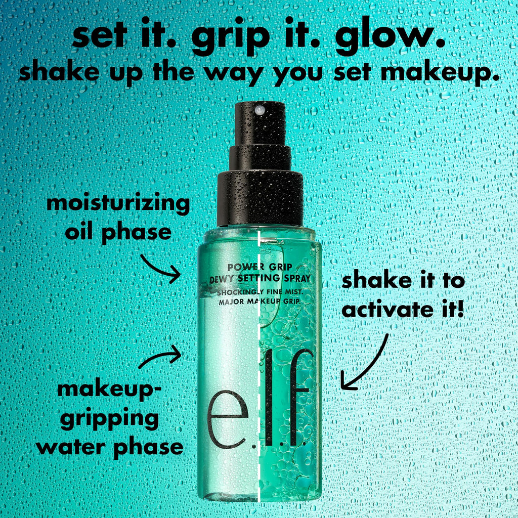 e.l.f. Power Grip Dewy Setting Spray – Bi-Phase Hydrating Mist with Aloe, Hyaluronic Acid & Squalane