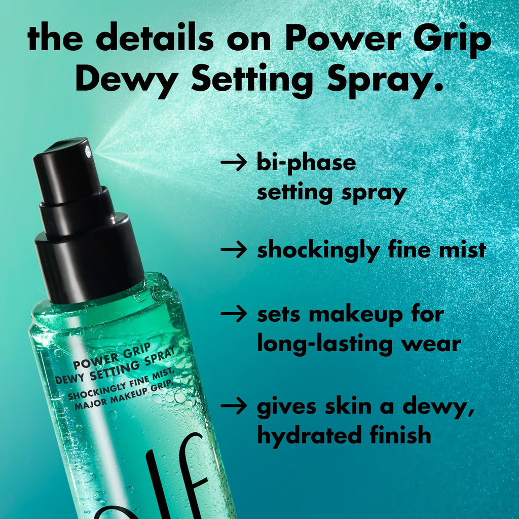 e.l.f. Power Grip Dewy Setting Spray – Bi-Phase Hydrating Mist with Aloe, Hyaluronic Acid & Squalane