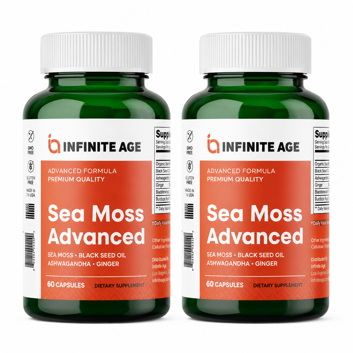 INFINITE AGE Sea Moss Capsules 2 Pack 1250mg 120 Count Vegan